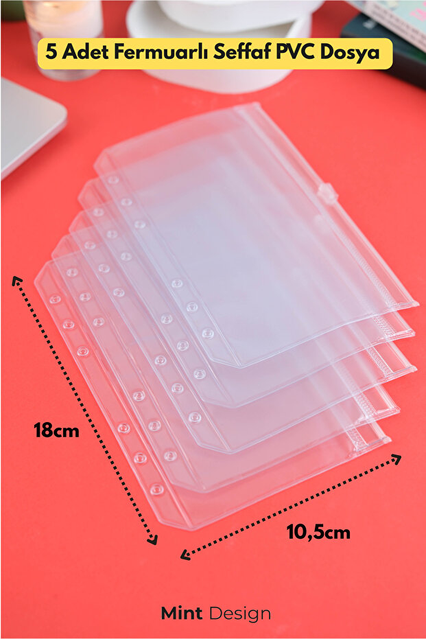 Mint Design A6 Şeffaf 5'li Kilitli-Fermuarlı PVC Dosya