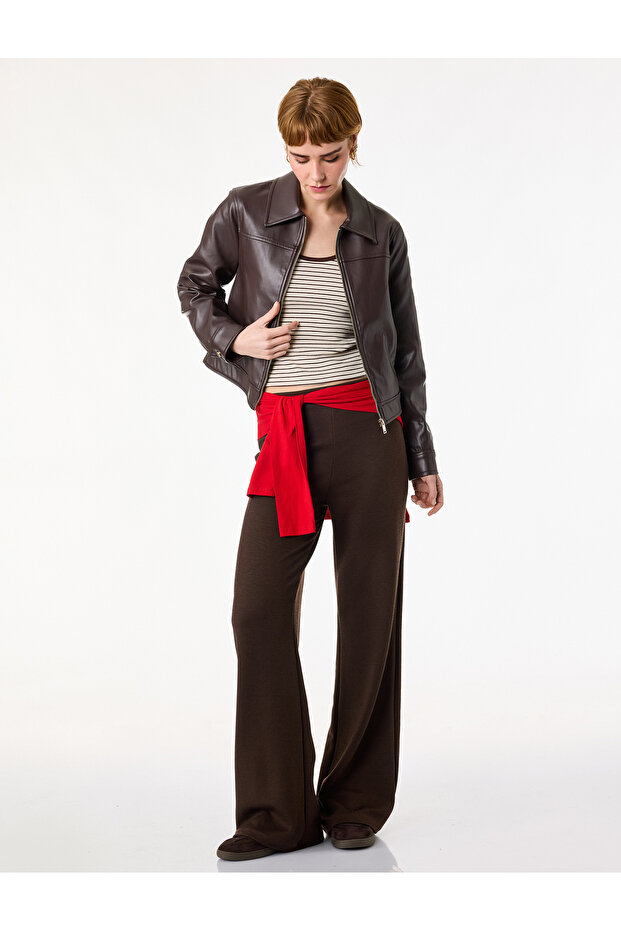 Slim Fit Regular Waist Wide Leg Trousers