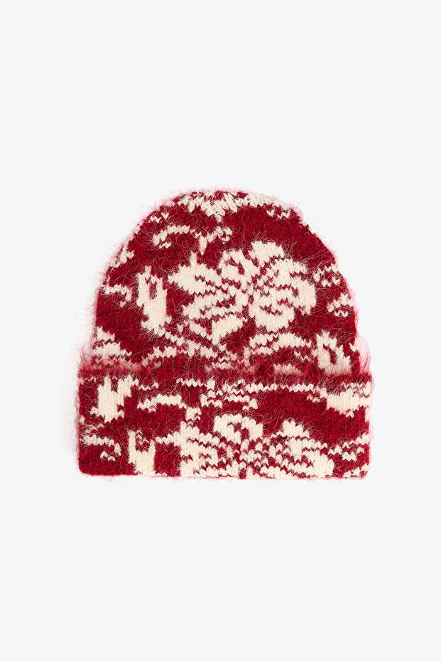Wine Flower Detailed Striped Beanie