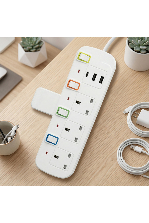 محول TradaMax متعدد 4 مخارج مع USB وType-C بقدرة 2000 واط - 8