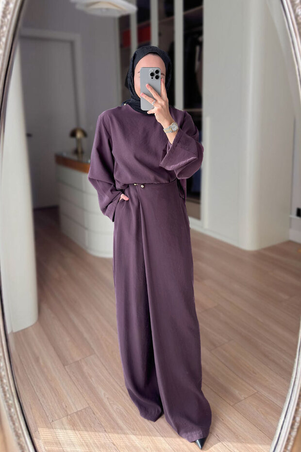 Loose Set with Double-Breasted Trousers - Plum