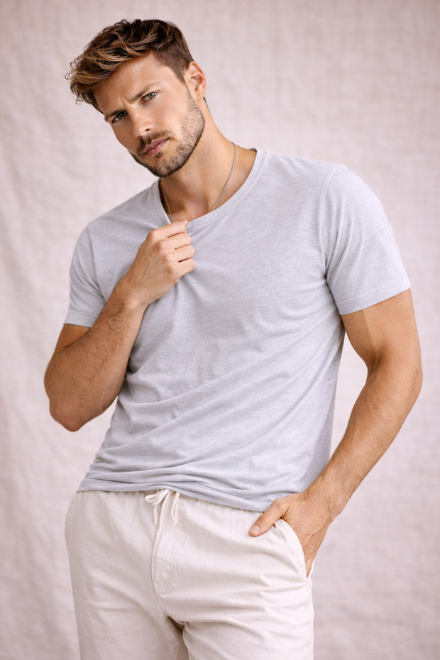 Men's Regular Fit Short Sleeve Dirty Collar Basic T-Shirt 90% Cotton