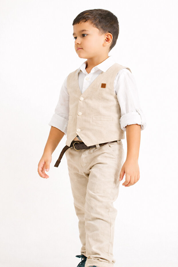 3-7 Years Old Boy's Vest Suit Wedding Birthday Model Beige-4 Y