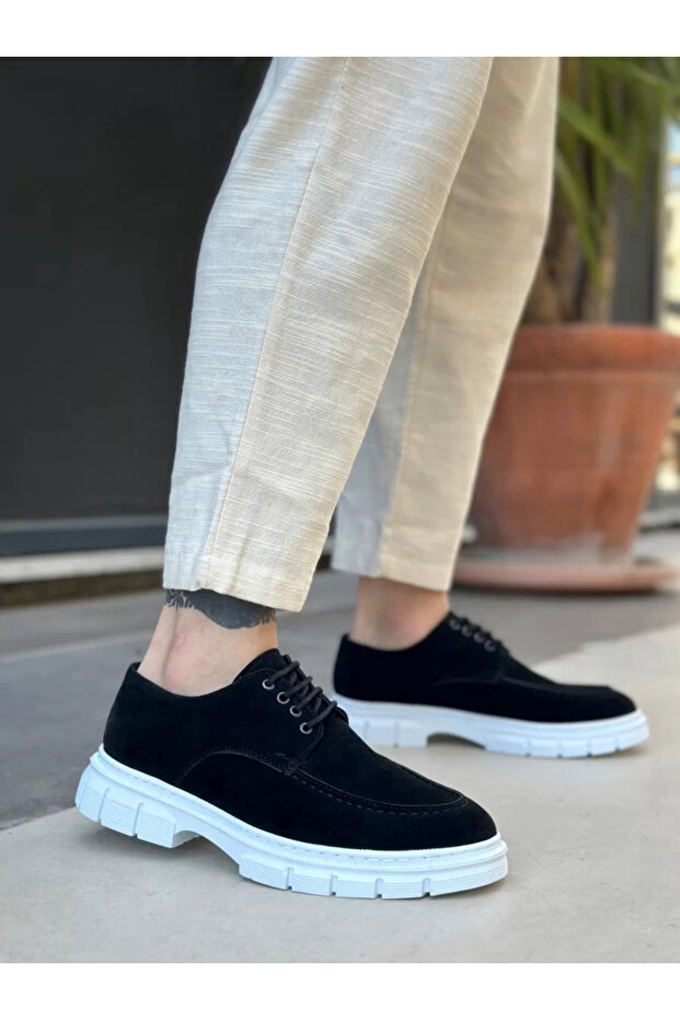 Ba0237 Lace-Up Classic High Sole Black Suede Casual Men's Shoes