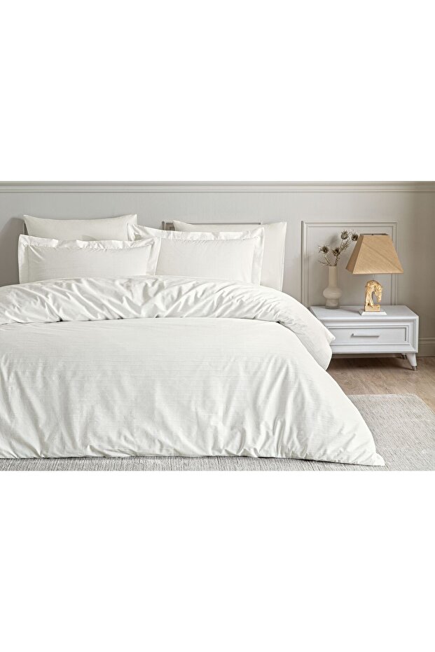 White Collection Siren Uc Cotton Jakar Double Duvet Cover Set White