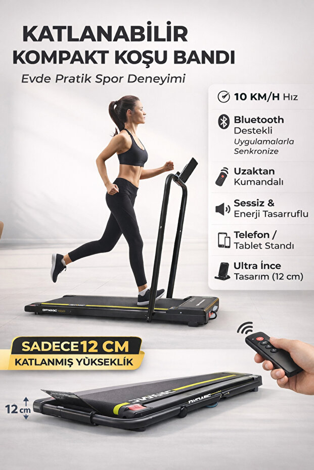 Dynamic KS500 Compact Ultra Slim Enerji Tasarruflu Sessiz Katlanır Bluetoothlu Uzaktan Kumandalı Koşu Bandı