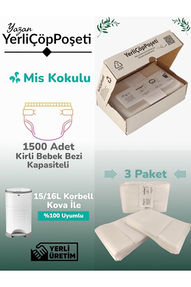 Korbell 15/16L Compatible Domestic Baby Diaper Garbage Bag 3-Pack