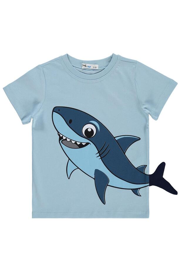 Shark Printed T-Shirt for Ages 2-5 - Blue