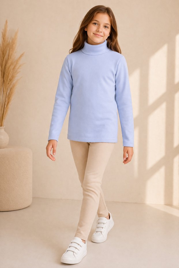 Girl's Turtleneck Cotton Sweatshirt Ribbed Lycra Flexible Casual 3-10 Years
