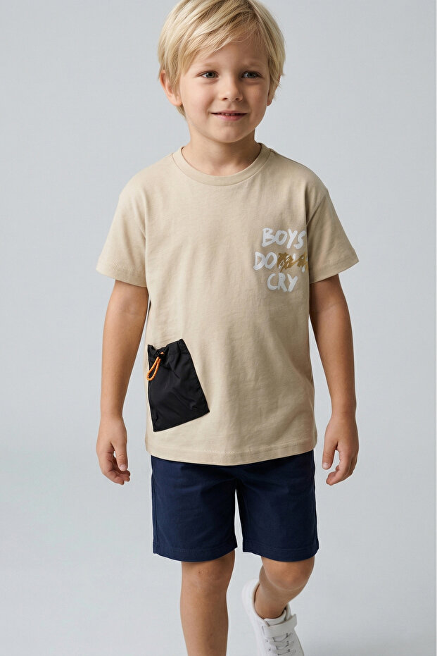 Boy's Printed Comfort Fit T-Shirt, Age 2-7, Beige
