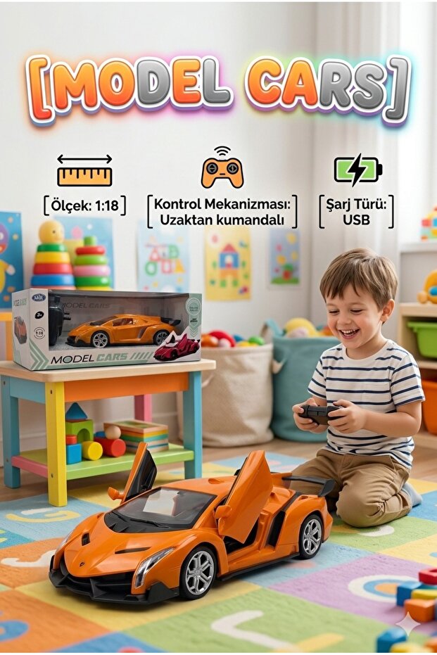 Tıfıl Toys 1:18 Ölçek USB Şarjlı Işıklı Fonksiyonel Turuncu Lambo Oyuncak Araç Turuncu