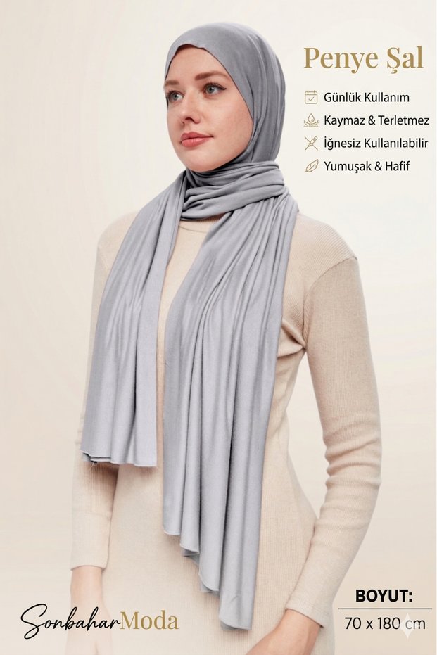 Women's Hijab Luxury Combed Cotton Shawl – Non-Slip, Soft, All-Season Use Shawl Gray