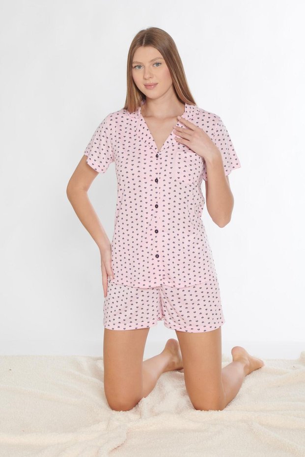 Boydan Buttoned Shorts Suit Heart Pattern Viscose 760-14