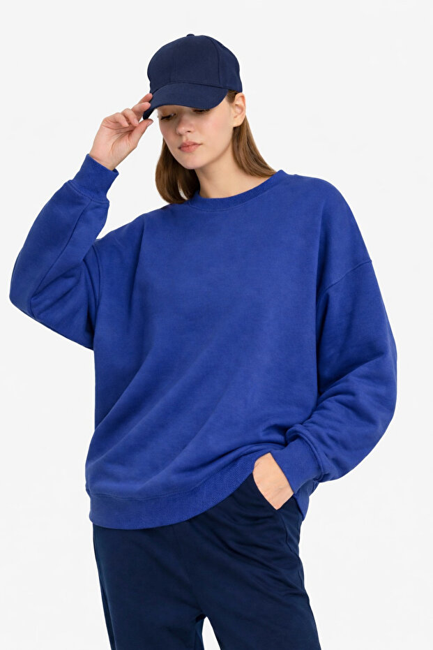 Women's Wide Fit Crew Neck Basic Plain 2-Piece Sweatshirt - 4