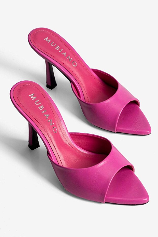 Women's Stiletto Pointed Toe Front and Back Open Heeled Slippers Cedra Fuchsia