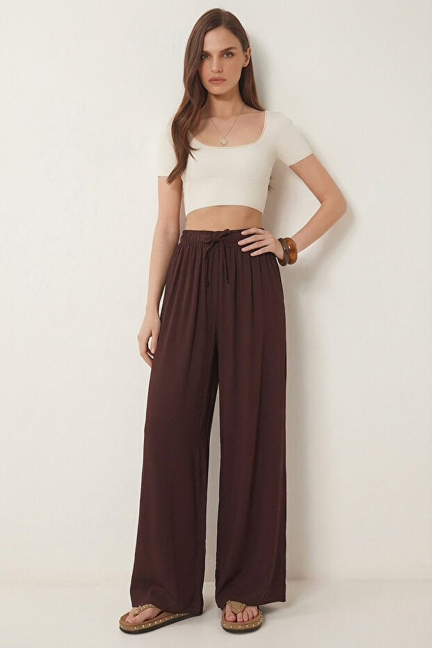 Flowy Knitted Palazzo Pants Len0024 Brown