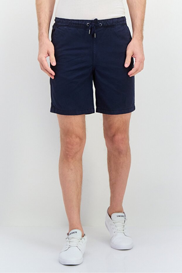 Men Brand Logo Basic Shorts, Navy Blue
