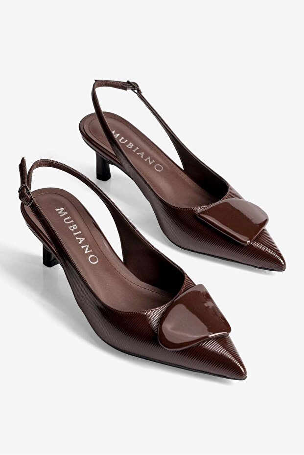Women's Stiletto Pointed Toe Buckle Open Back Heeled Shoes Vira Brown