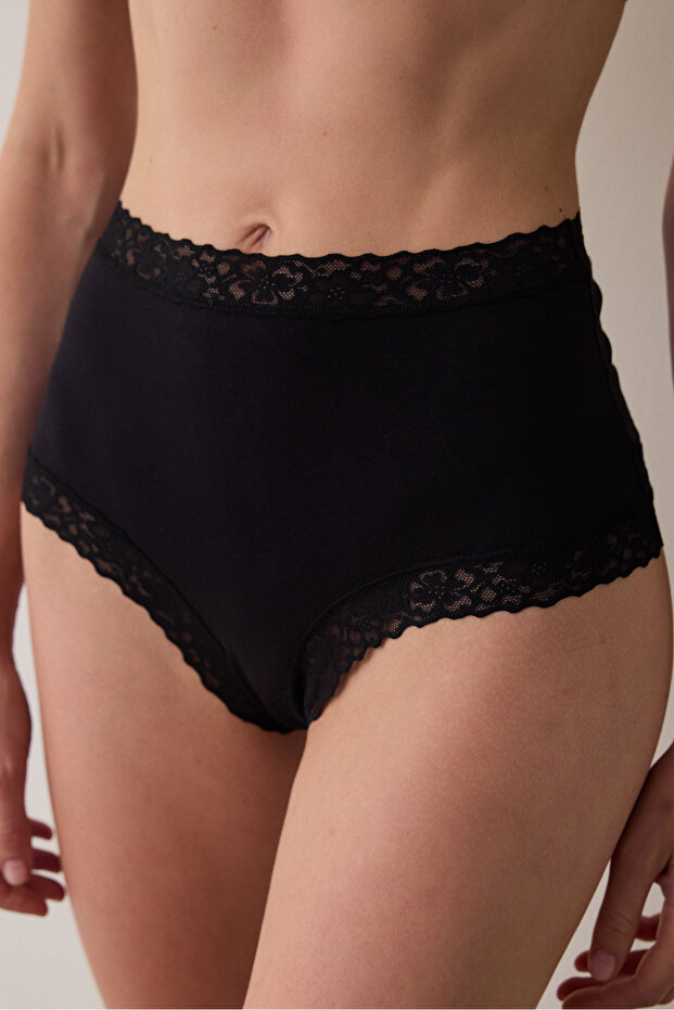 Black Comfy Cotton High Waist Slip Panties