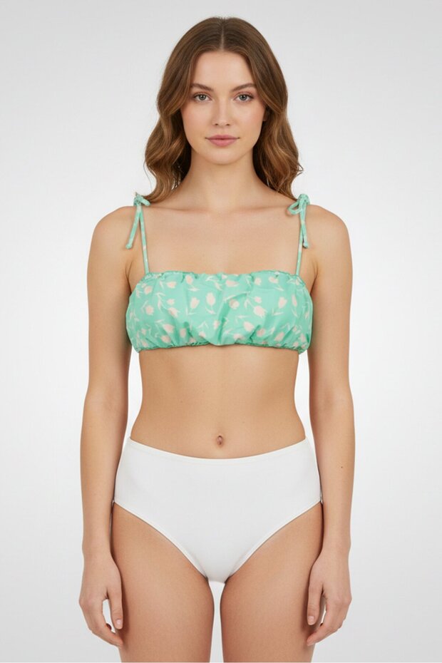 Women Tie Shoulder Floral Print Bikini Top, Multicolor