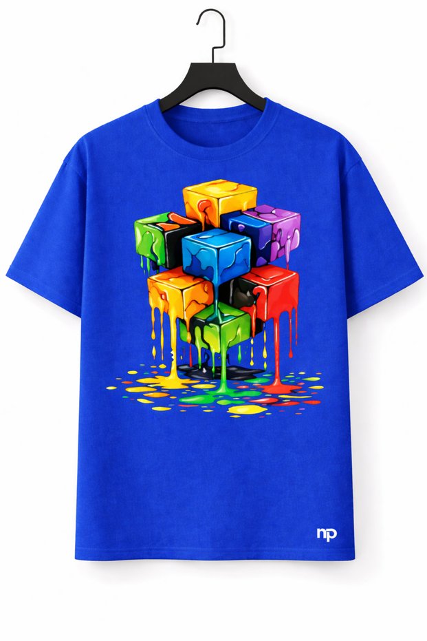 Oversized Men Women Unisex t Shirt Colorful Dripping Cube Printed Streetwear Unisex T-Shirt