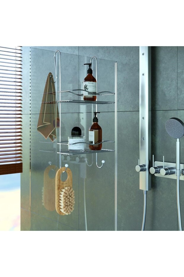 Two-Tier Shower Shelf Shampoo Holder Shampoo Rack Bathroom Organizer Chrome Bk062