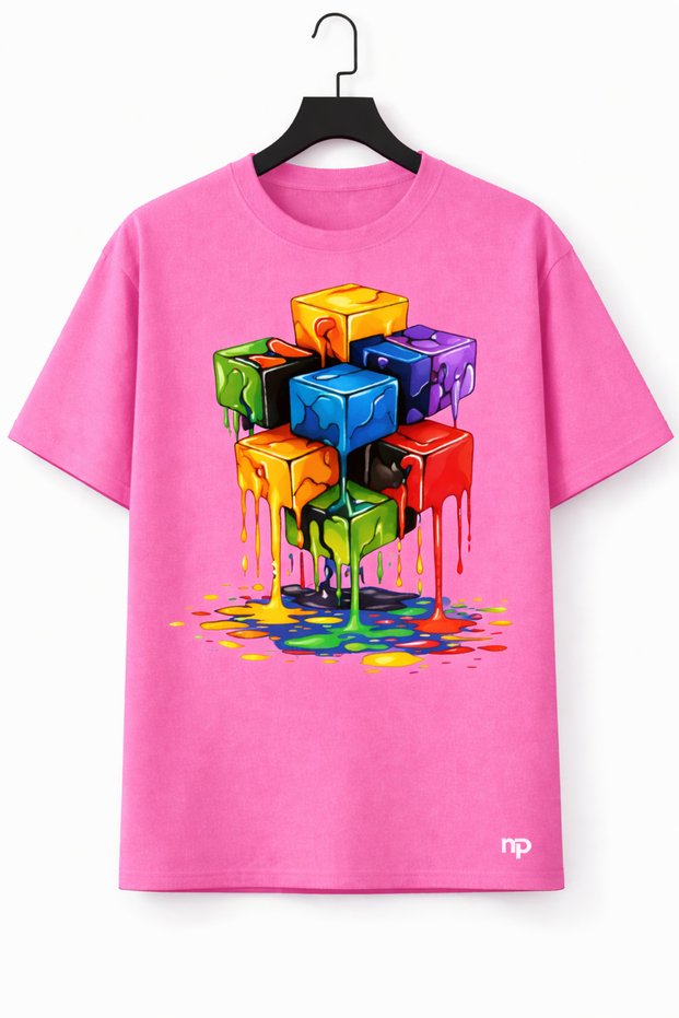 Oversized Men Women Unisex t Shirt Colorful Dripping Cube Printed Streetwear Unisex T-Shirt