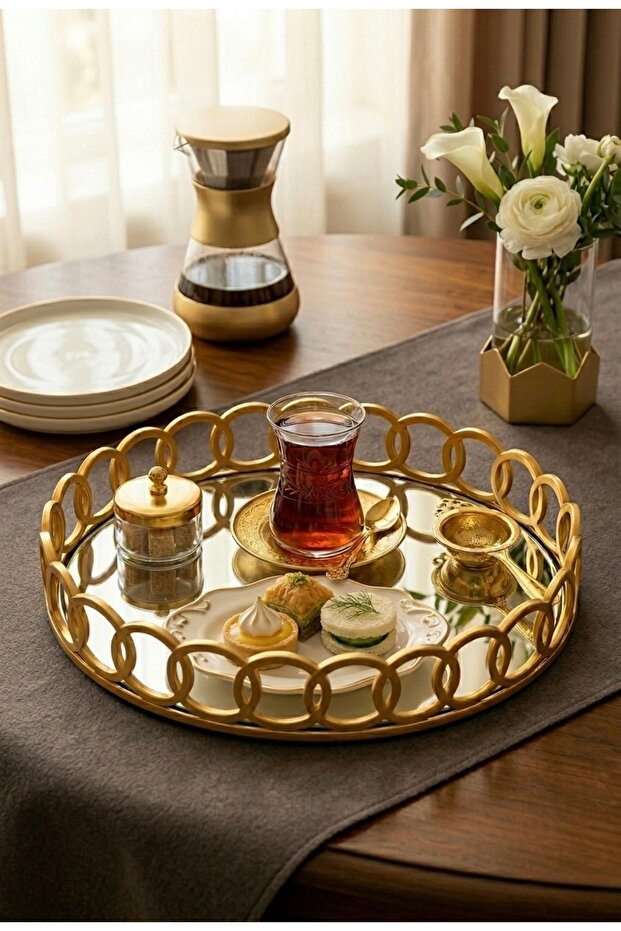 Ring Detailed Luxury Gold Promise, Engagement, Presentation, Decorative Tray (30 cm)