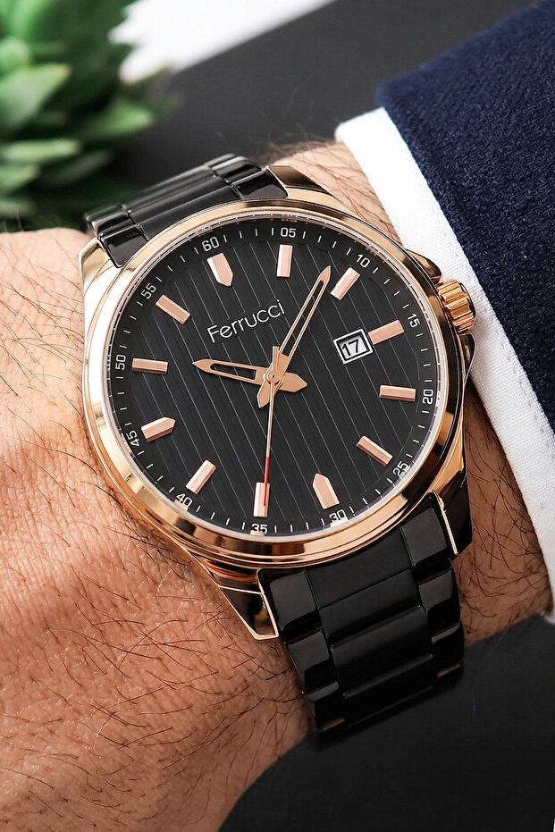 Original Black Rose Gold Copper Calendar Men's Wristwatch 190030