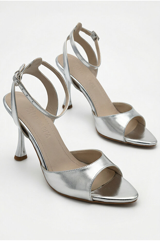 Women's Special Design Ankle Strap Single Strap Silver Stiletto Thin High Heeled Evening Dress Shoes