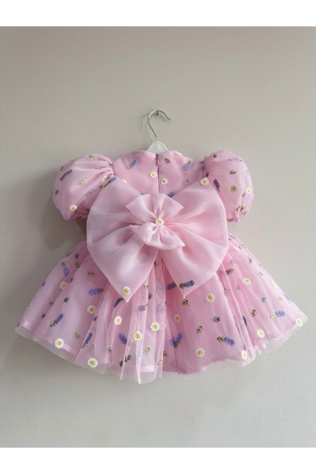 Daisy Flower Embroidered Girls' Princess Dress – Birthday Dress with Floral Tulle Detail, Evening Gown