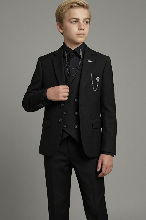 Slim Fit Boy's Chain Detail Suit / No Shirt