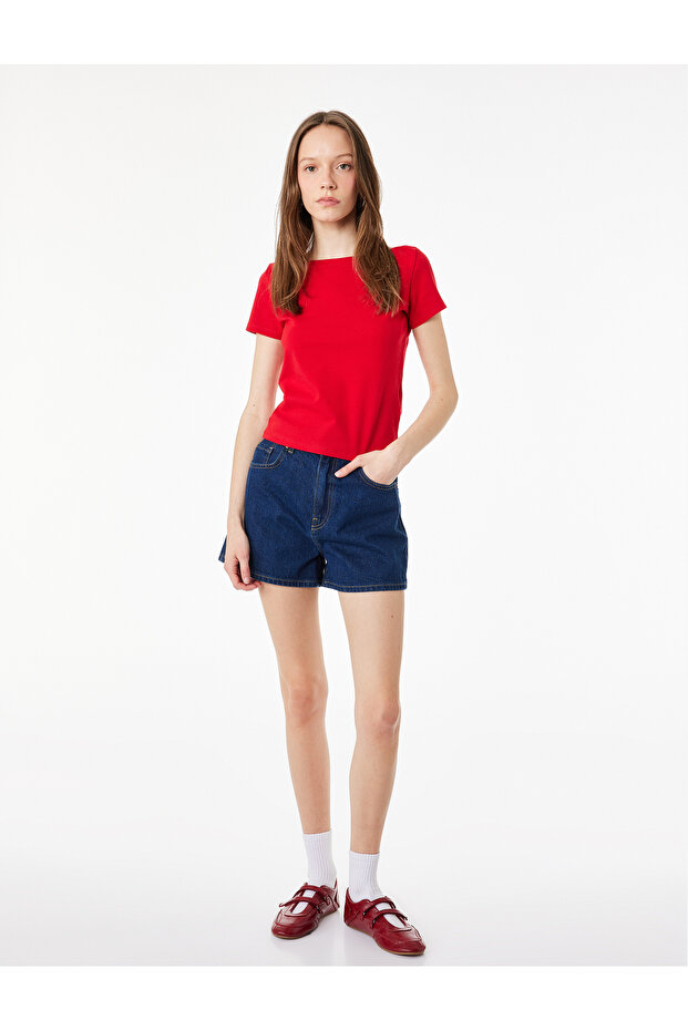 Cotton Short Sleeve Boat Neck Slim Fit T-Shirt