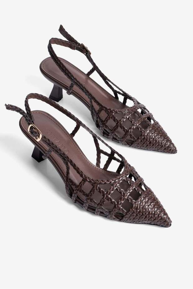Women's Stiletto Pointed Toe Hand Knitted Open Back Heeled Shoes Calista Brown