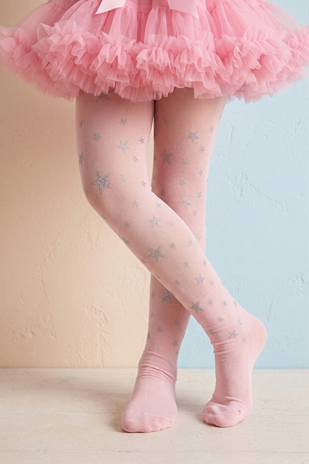 Pink Glitter Star Girl's Banana Pantyhose