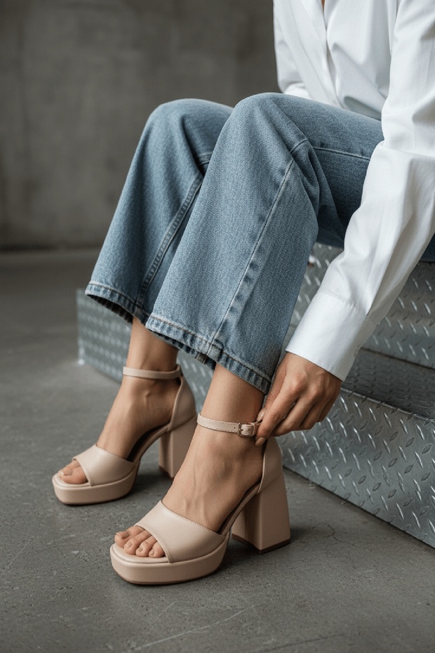 June Beige Skin (9 cm Heel) Platform Heeled Casual Shoes