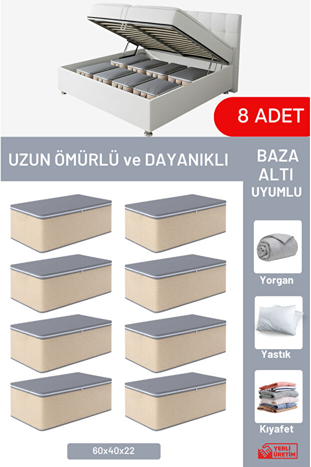 Set of 8 - Geometric Striped Beige Large Size under Bed & under Sofa Bed Storage Bags (60 X 40 X 22 cm)