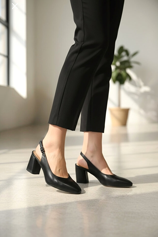 Women's Black Genuine Leather Heeled Shoes