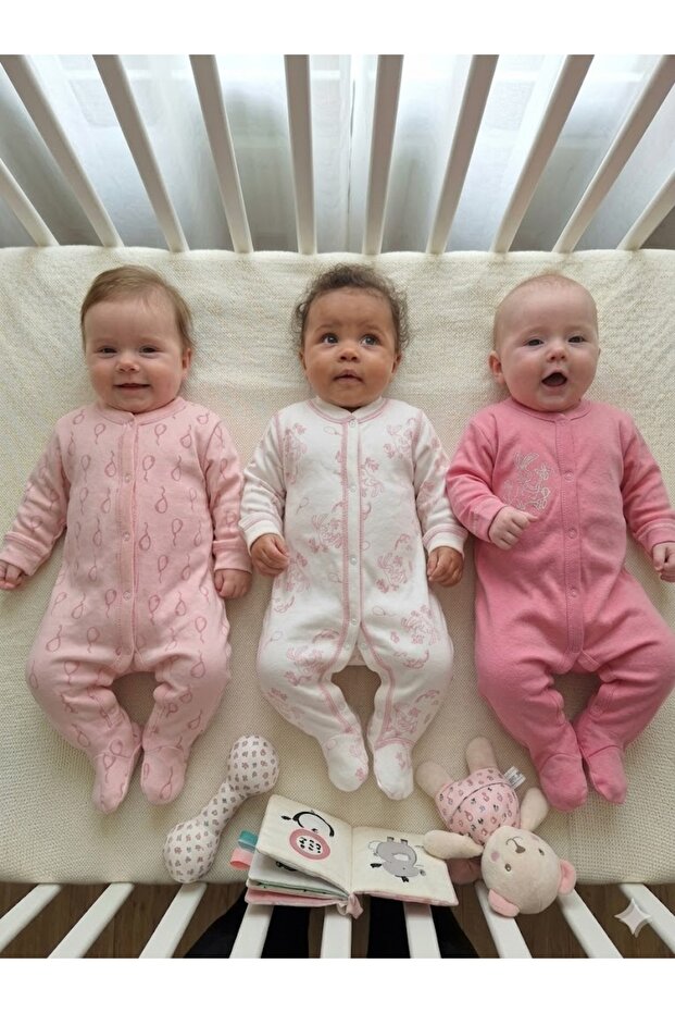 3-Piece Baby Rompers Set 0-3 months Pink-Salmon-White Baby Gift Bodysuit Set