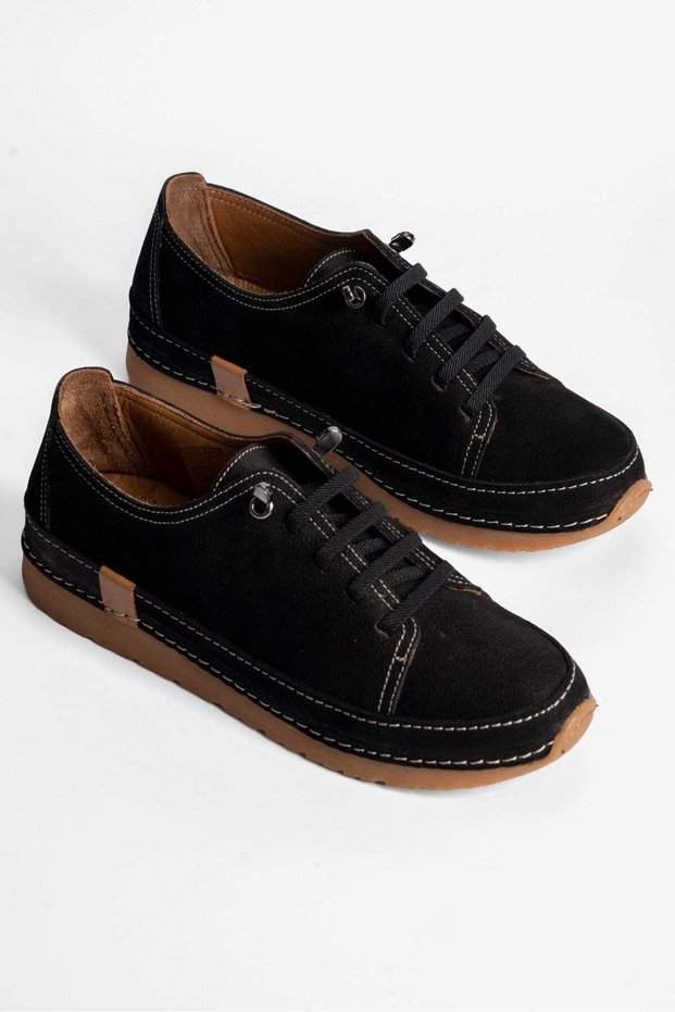 Women's Nubuck Leather Lace-Up Comfort Shoes Velan Black