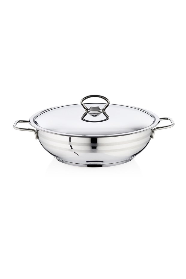 24X7.5 cm Steel Short Pot with Wire Handles and Steel Lid - 3.1 Liters