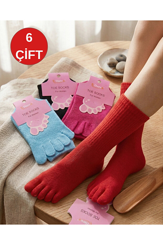 Unisex 37-44 Number Antifungal Finger Socks Mixed Colors 6-Piece