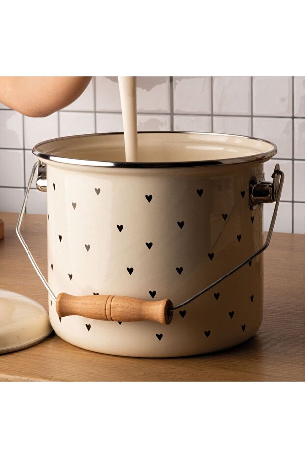 Black Cupid Heart Patterned Enamel Yogurt/Pulses Keeper (20cm-3 Liters-Compatible with All Stoves)
