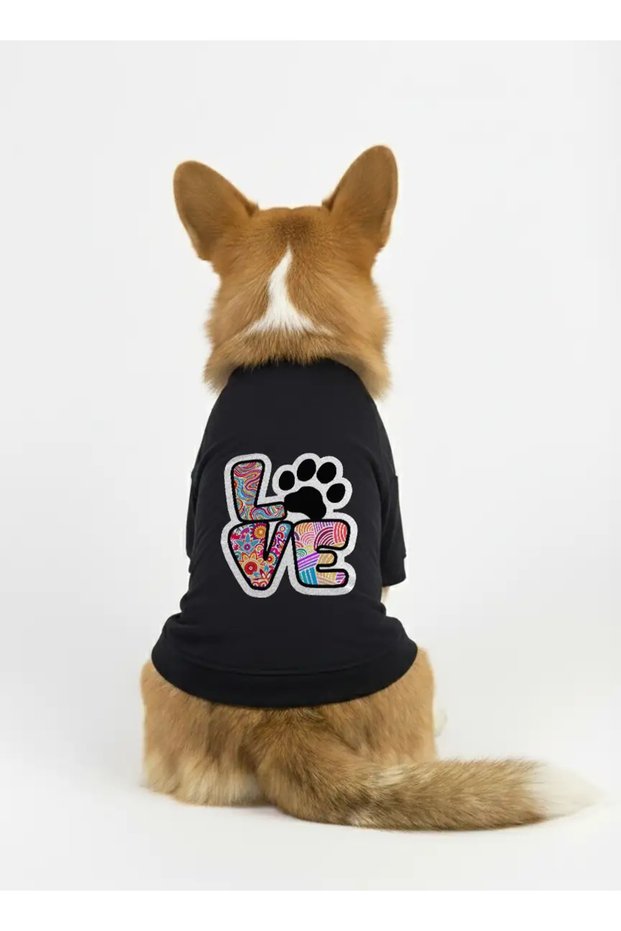 Cat and Dog Outfit - Black Sweatshirt & Colorful Love Dress
