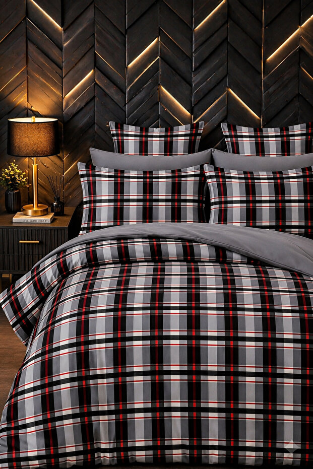 Single Duvet Cover Set with Elastic Sheet Ecoze Anthracite White