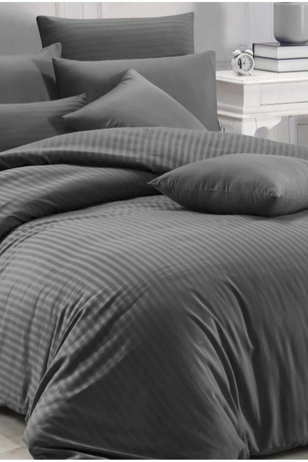 Striped Satin | Yollu Saten | Hotel Type Satin Duvet Cover Set Single Size 100% Cotton