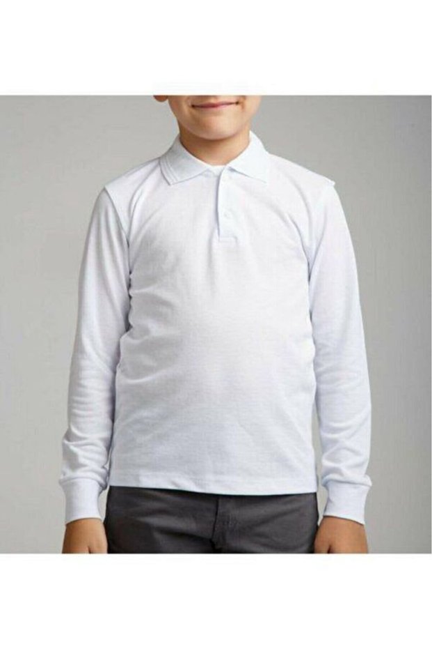 Unisex Polo Neck Long Sleeve School T-Shirt White 130100