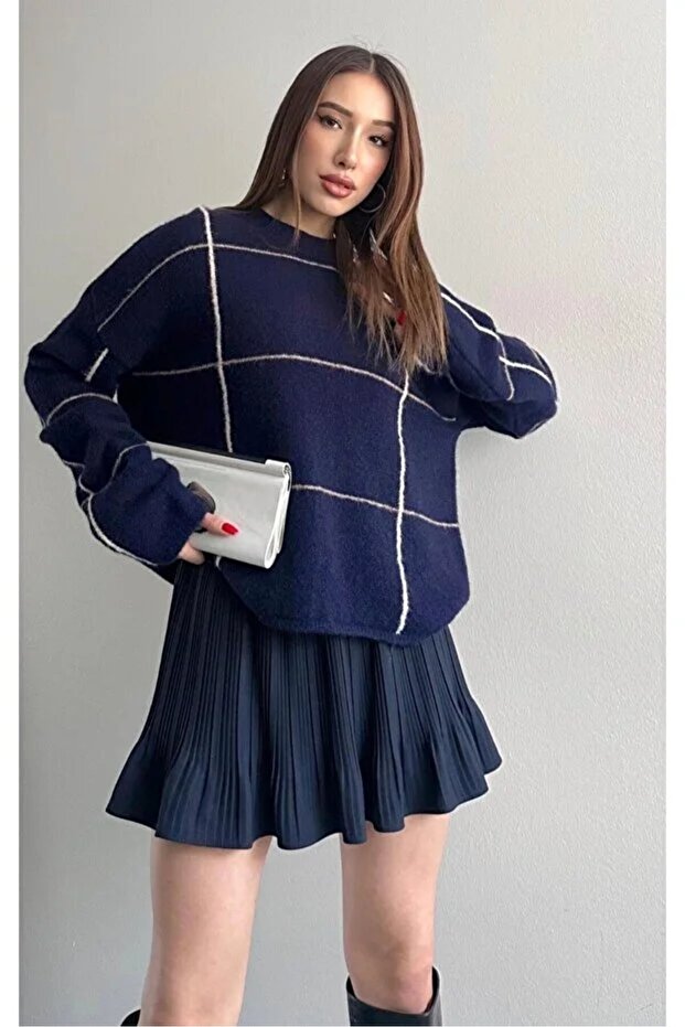 Women's Plaid Elite Sweater Dark Blue 2613