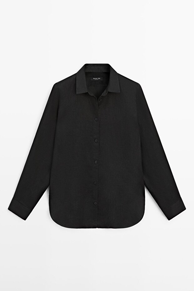 Dökümlü %100 keten gömlek - 4