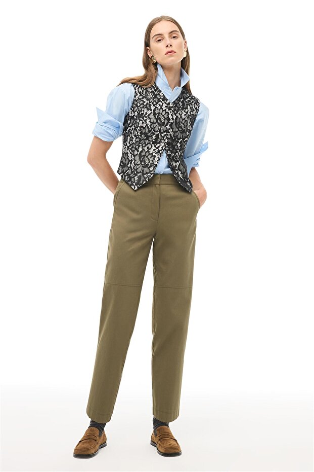 Khaki Pipe Leg Trousers